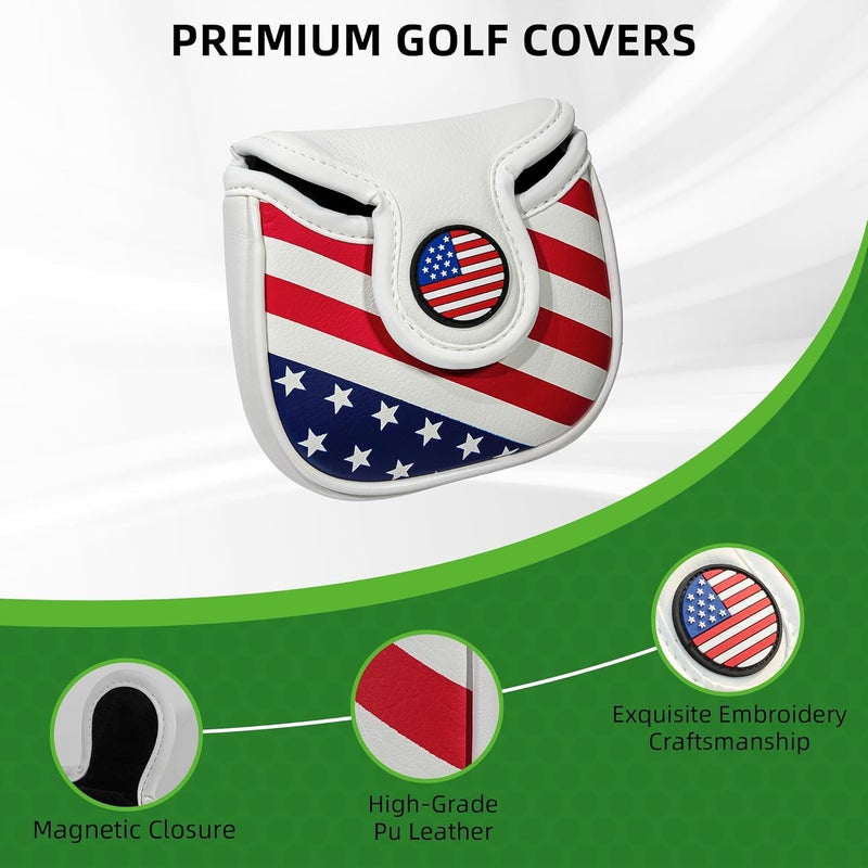 Frimon Golf Club Head Covers,4pcs or 1pc USA Golf Head Covers for Woods and Driver Fairway Hybrid - PU Leather Mallet Blade Putter for Men Women Golf Enthusiast - Image 4